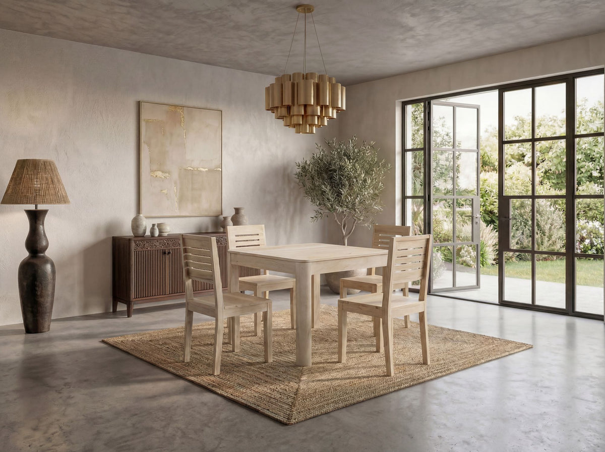 Eettafel Massief Hout Mango 80x80 cm White Wash - Vierkante Eetkamertafel Hout