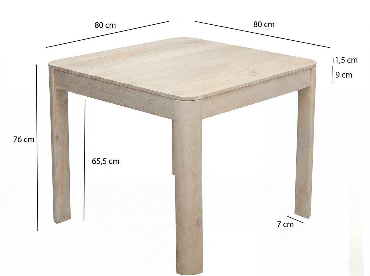 Eettafel Massief Hout Mango 80x80 cm White Wash - Vierkante Eetkamertafel Hout