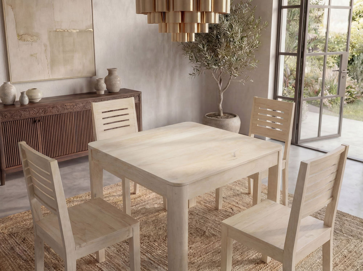 Eettafel Massief Hout Mango 80x80 cm White Wash - Vierkante Eetkamertafel Hout