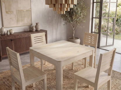 Eettafel Massief Hout Mango 80x80 cm White Wash - Vierkante Eetkamertafel Hout
