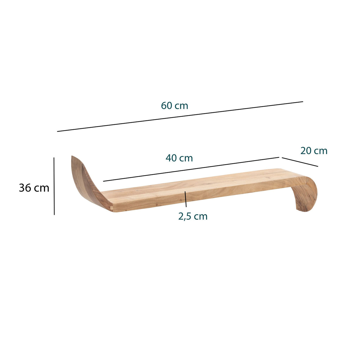 Wandplank Mango Massief Hout 60cm · Hangrek met Gebogen