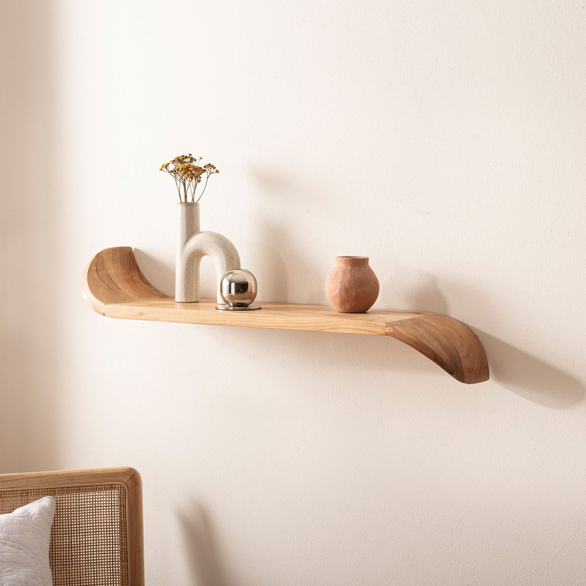 Wandplank Mango Massief Hout 60cm - Hangrek met gebogen uiteinden