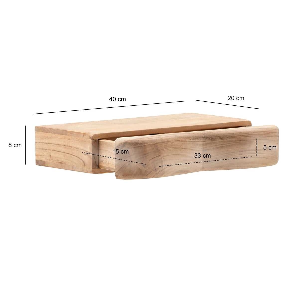 Wandplank Acacia Massief Hout 40cm met Lade - Design
