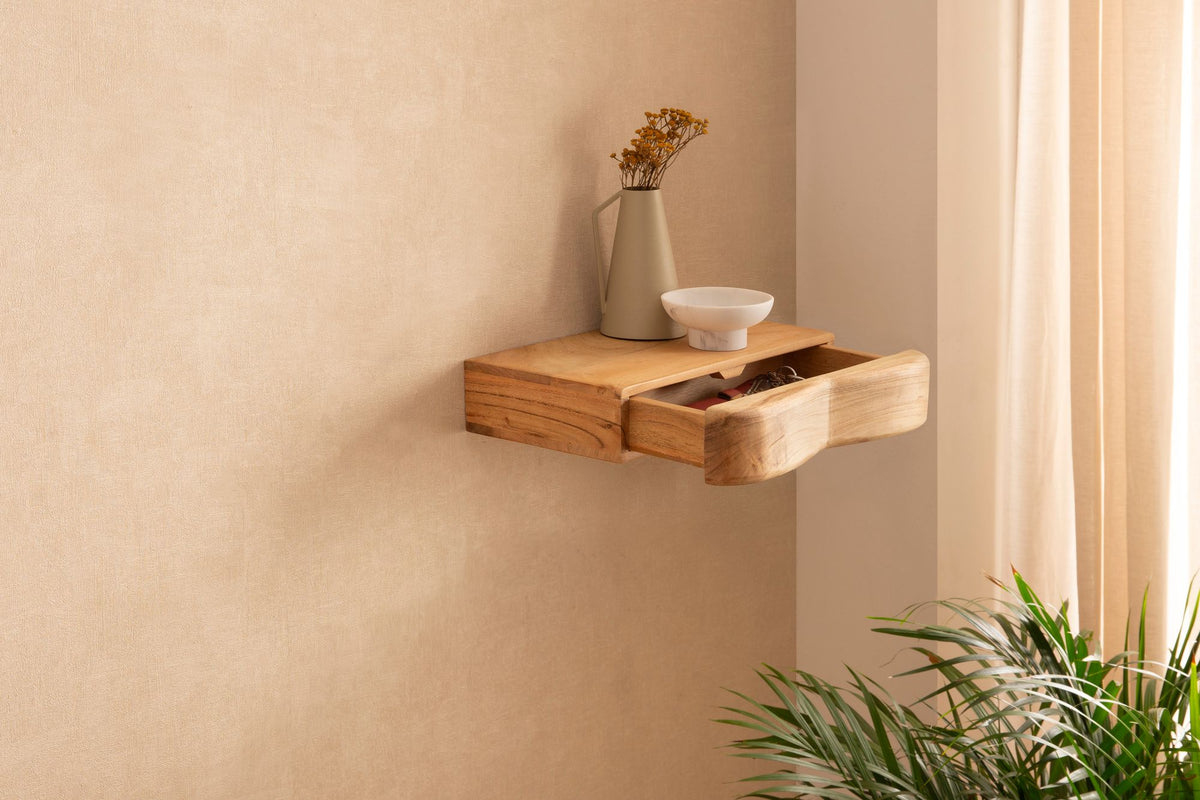 Wandplank Acacia Massief Hout 40cm met Lade - Design