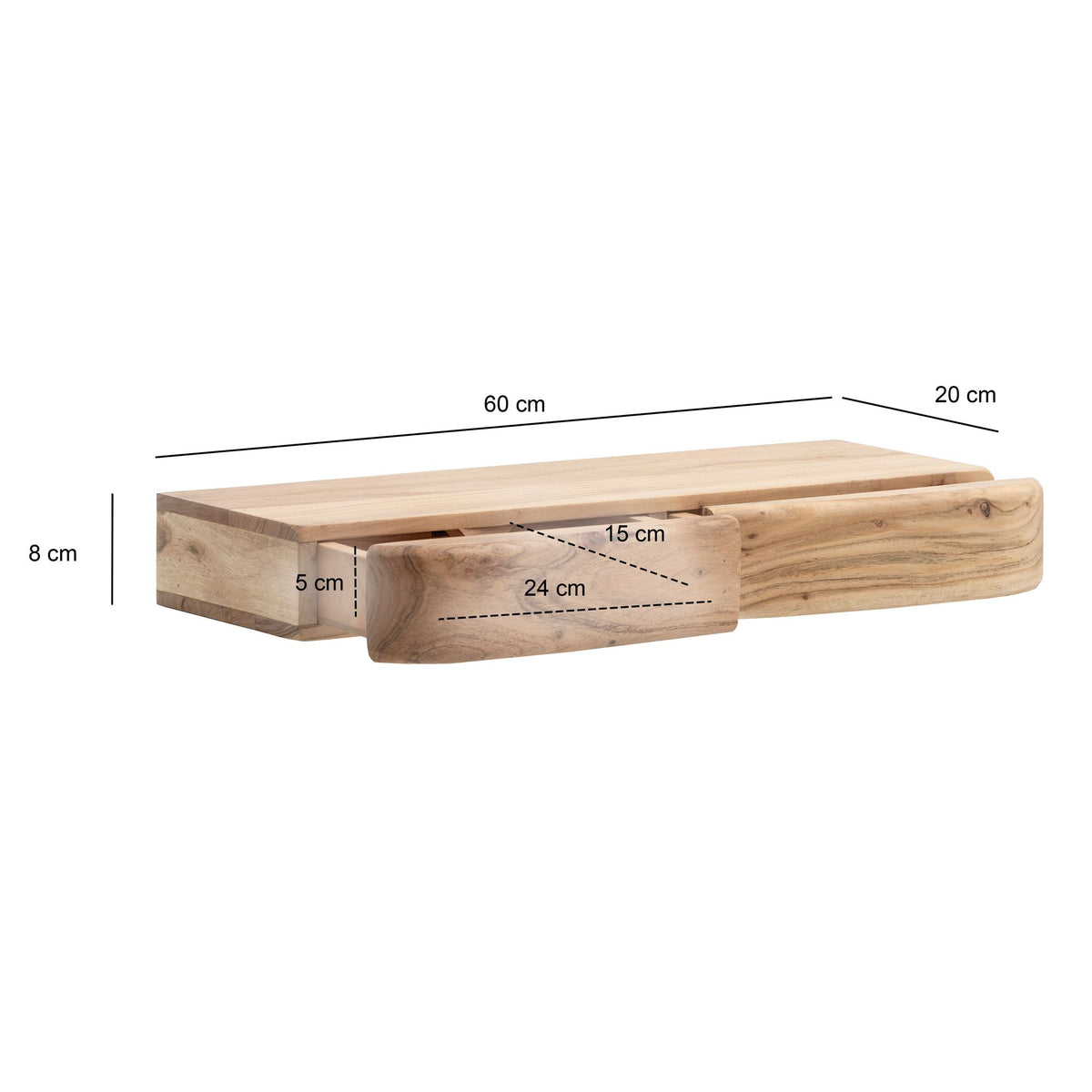 Wandplank Acacia Massief Hout 60cm met twee Lades -