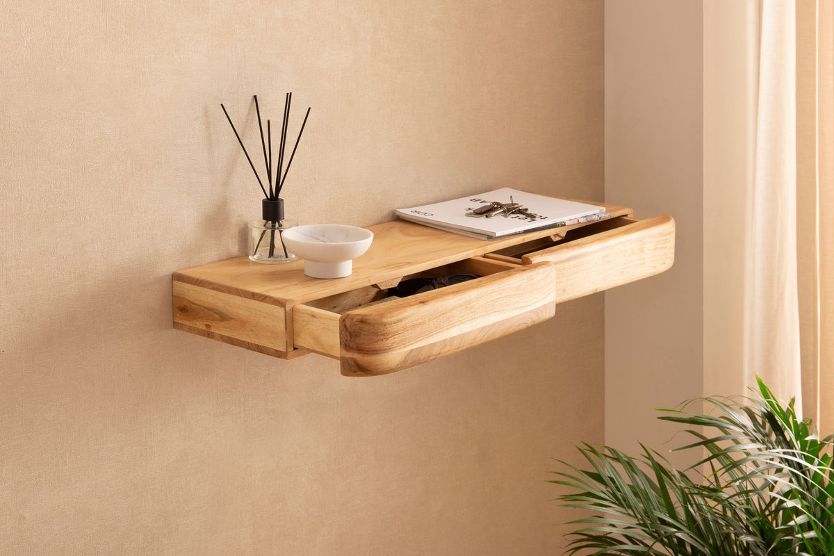 Wandplank Acacia Massief Hout 80cm met twee Lades