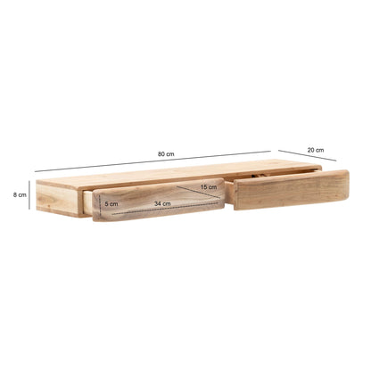 Wandplank Acacia Massief Hout 80cm met twee Lades