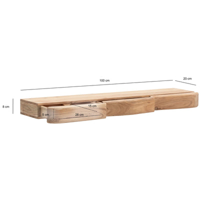 Wandplank Acacia Massief Hout 100cm met drie Lades