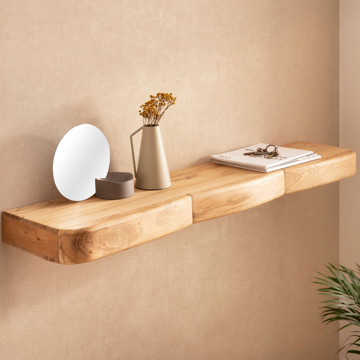 Wandplank Acacia Massief Hout 120cm met drie Lades -