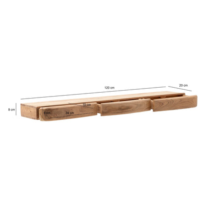 Wandplank Acacia Massief Hout 120cm met drie Lades -