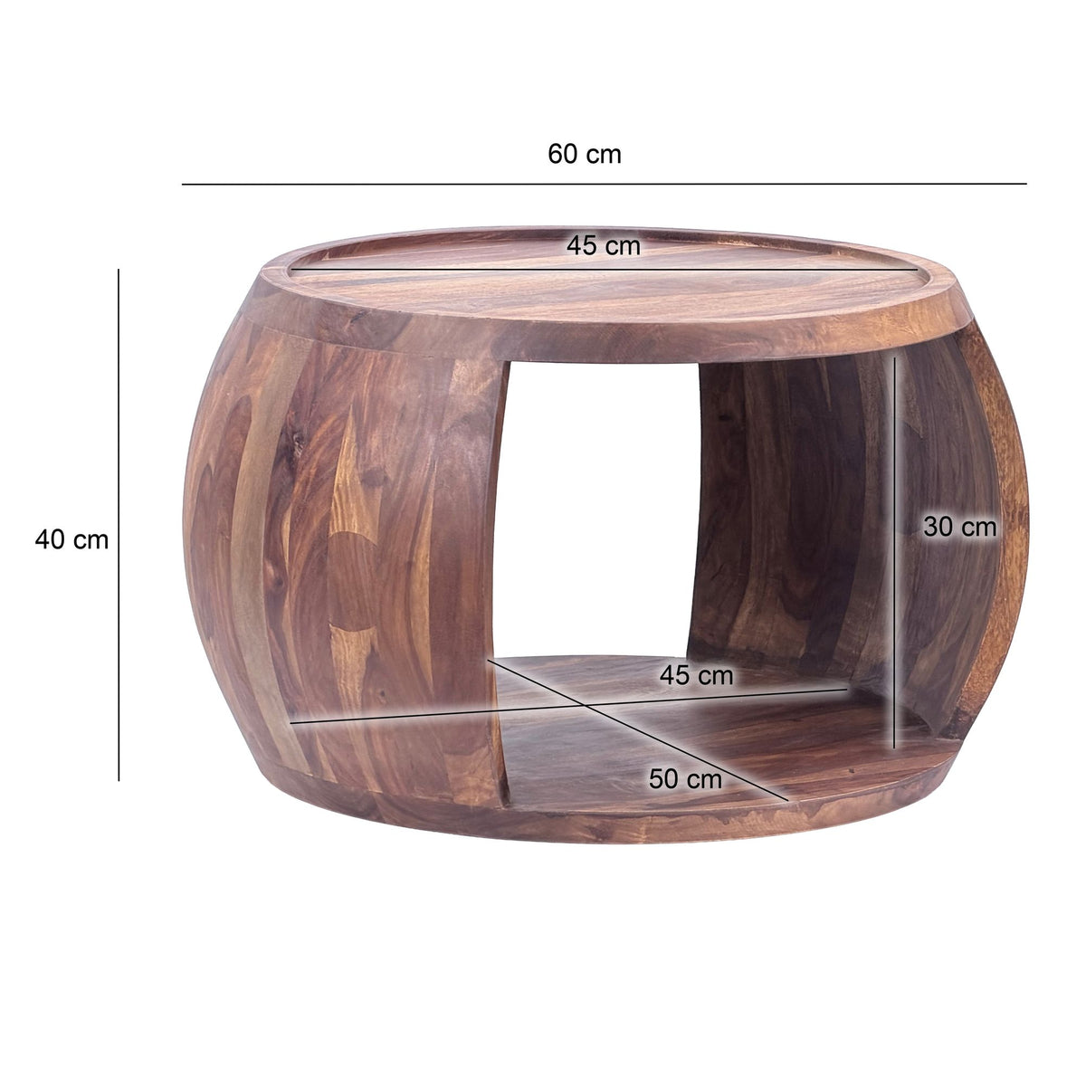 Salontafel Sheesham Massief Hout Rond 60 x 50 x 40 cm