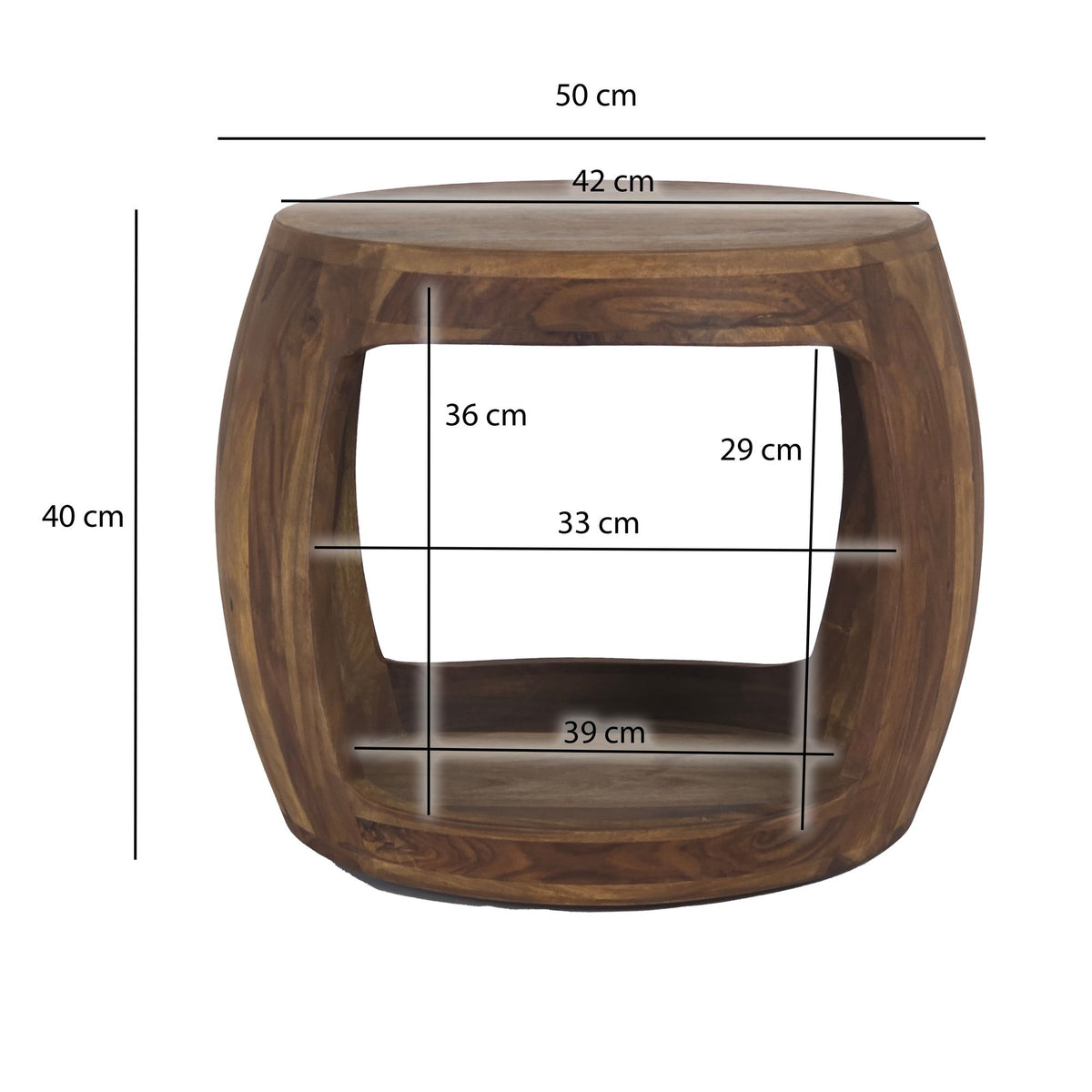 Bijzettafel Ø 50cm Sheesham Massief Hout Rond