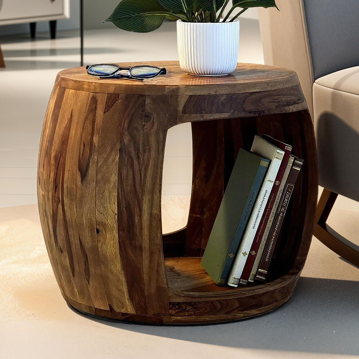 Bijzettafel Ø 50cm Sheesham Massief Hout Rond