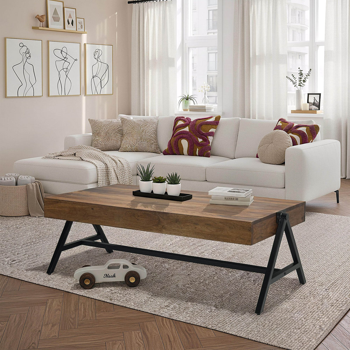 Salontafel Sheesham Massief Hout Rechthoekig 120cm