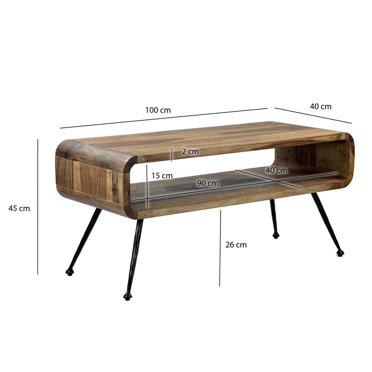 Retro Salontafel Sheesham Massief Hout 100cm ·