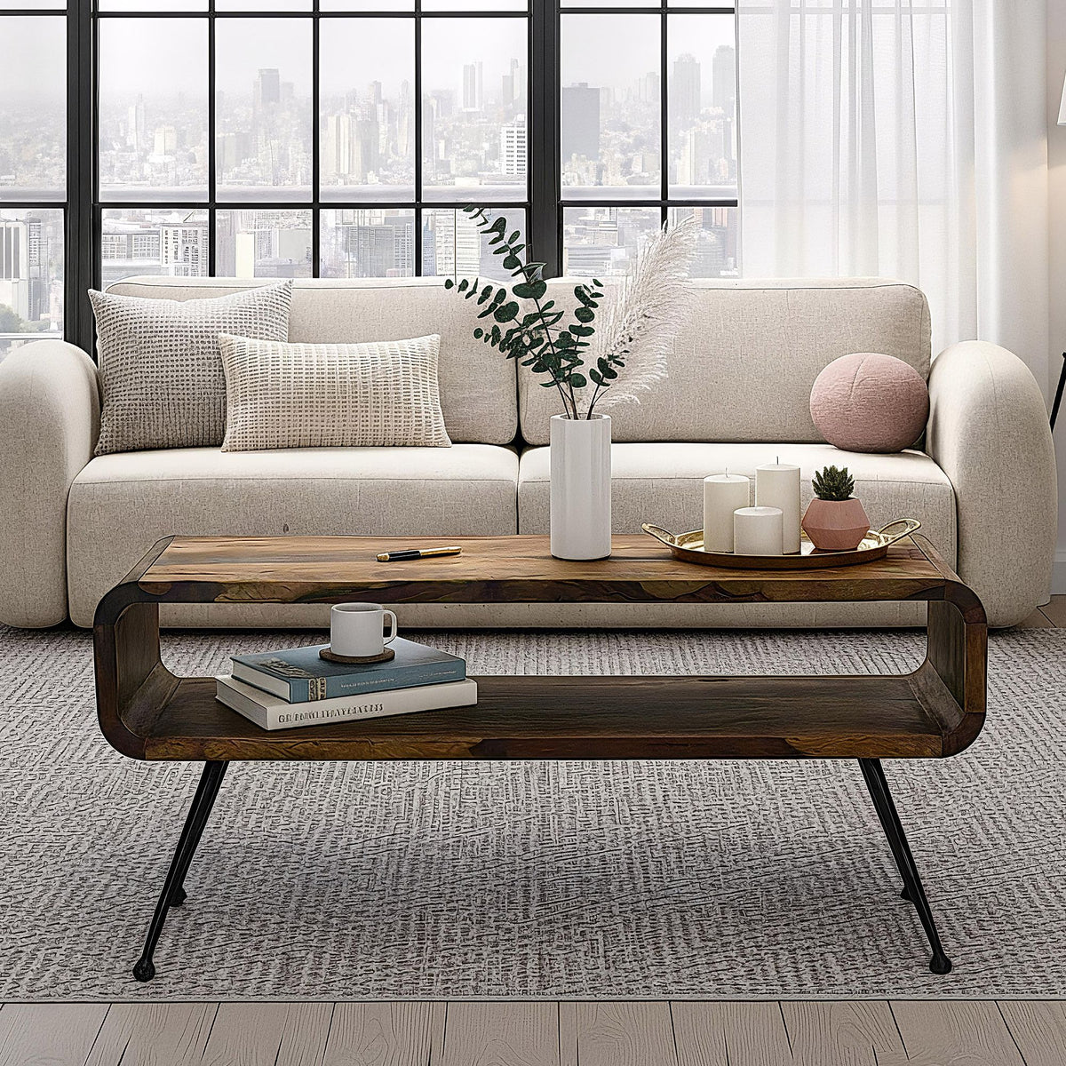 Retro Salontafel Sheesham Massief Hout 100cm ·