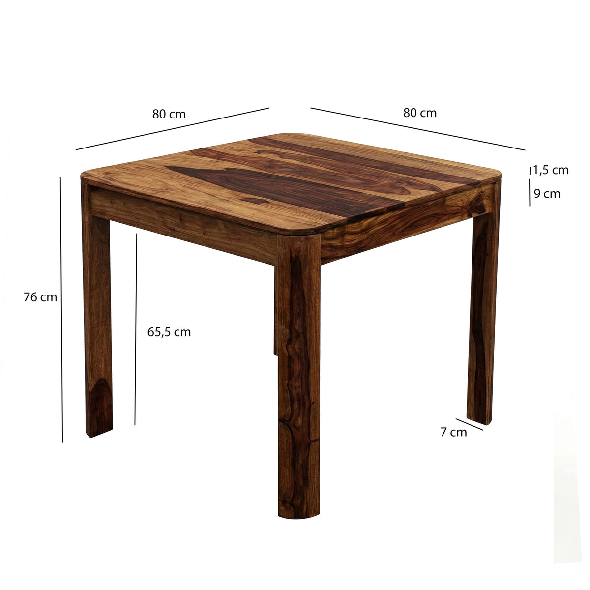 Eettafel Sheesham Massief Hout 80x80 cm Donkerbruin