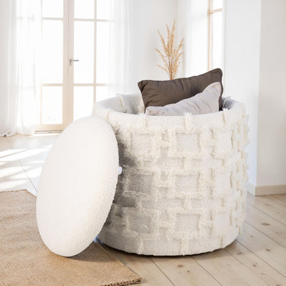 Opbergkruk 45x40 cm - Ronde gestoffeerde kruk met zachte zitting