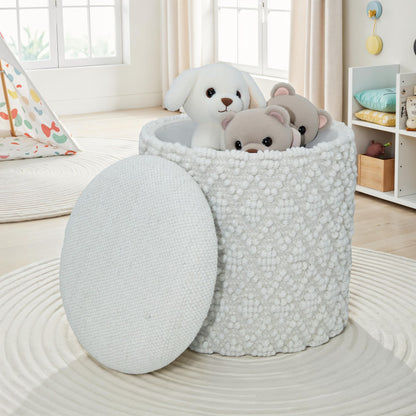 Ronde wollen kruk met opbergruimte, boho kruk Ø 40 cm x