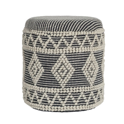 Wollen kruk Ø 40 x 45 cm Grijs-crème ronde Boho kruk