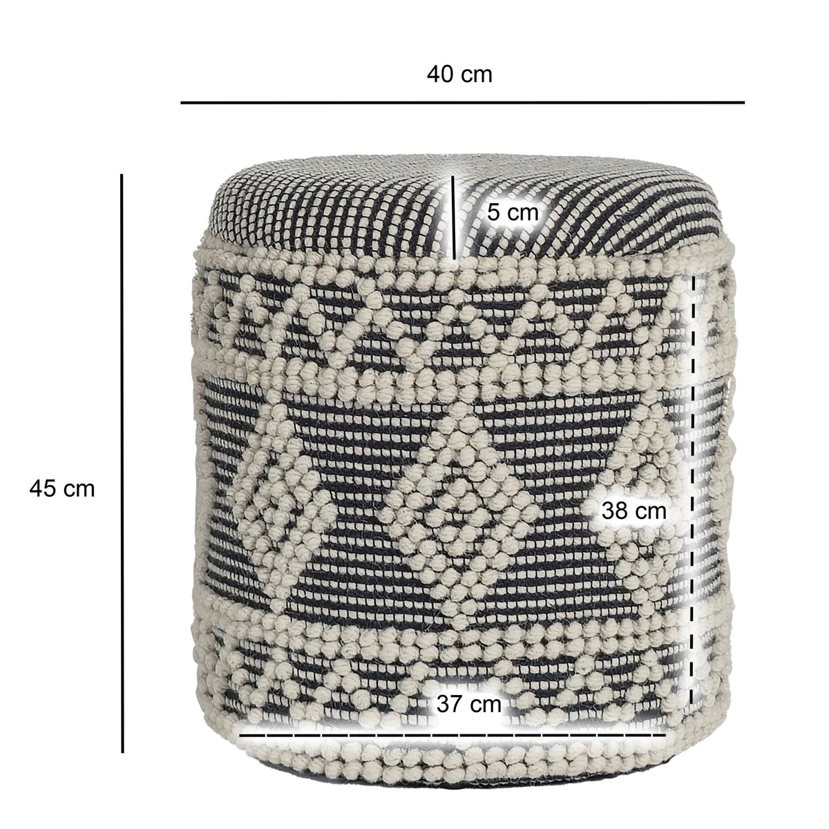 Wollen kruk Ø 40 x 45 cm Grijs-crème ronde Boho kruk