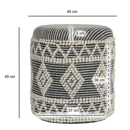 Wollen kruk Ø 40 x 45 cm Grijs-crème ronde Boho kruk