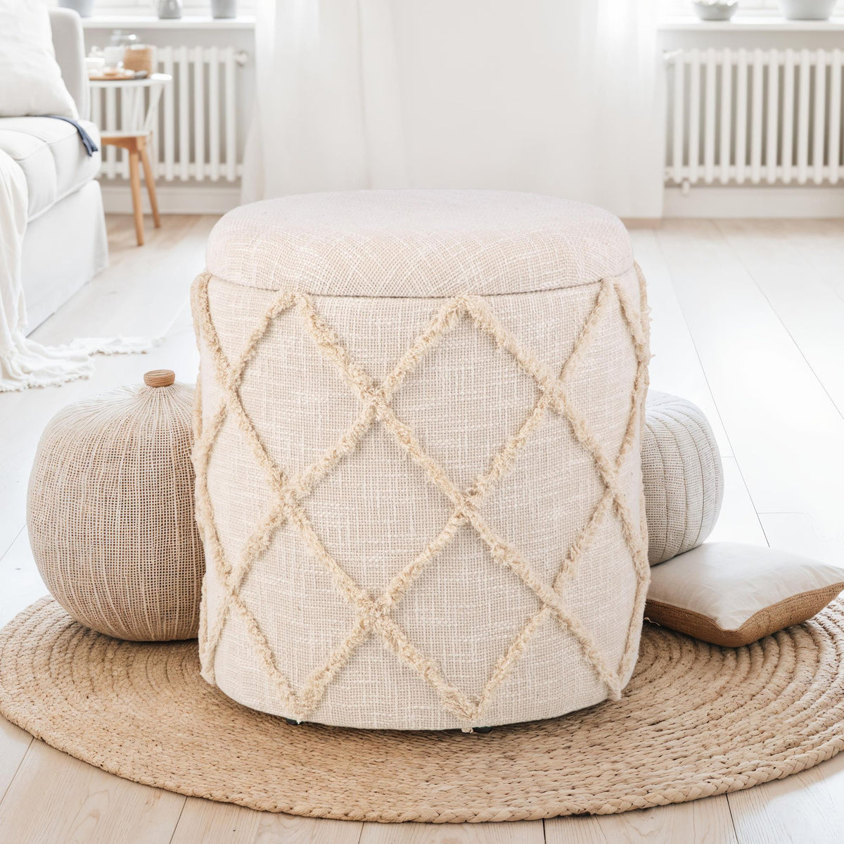 Kruk met opbergruimte rond 40x40x45 cm - Gestoffeerd
