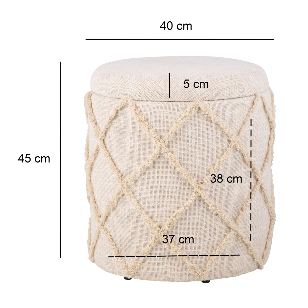 Kruk met opbergruimte rond 40x40x45 cm - Gestoffeerd