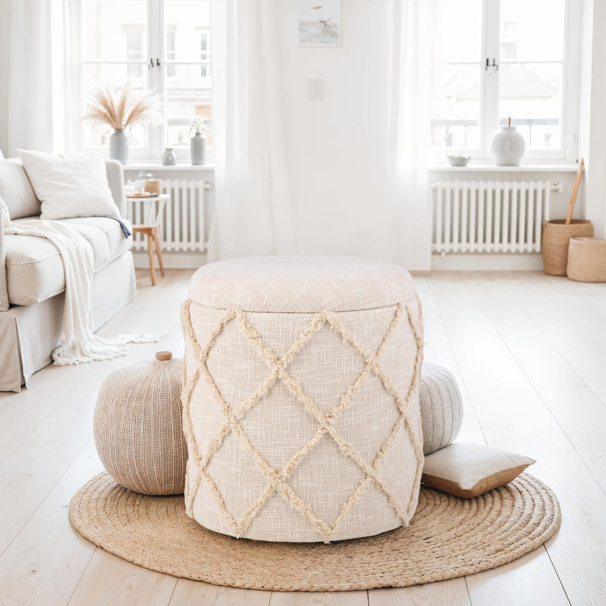 Kruk met opbergruimte rond 40x40x45 cm - Gestoffeerd