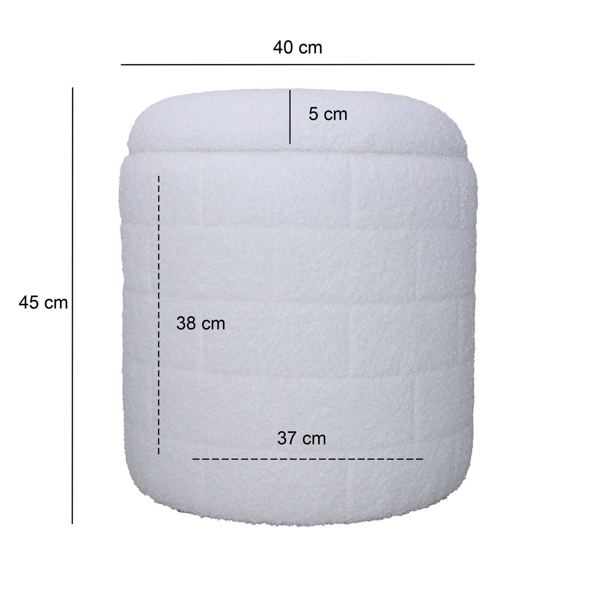 Opbergkruk 40x40x45 cm, Ronde stoffen kruk wit