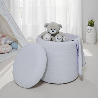 Opbergkruk 40x40x45 cm, Ronde stoffen kruk wit