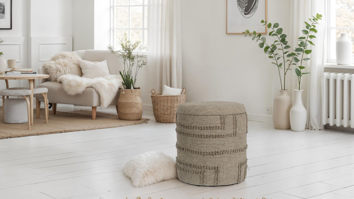 ronde wollen kruk Ø 40 x 45 cm bruin met opbergruimte,