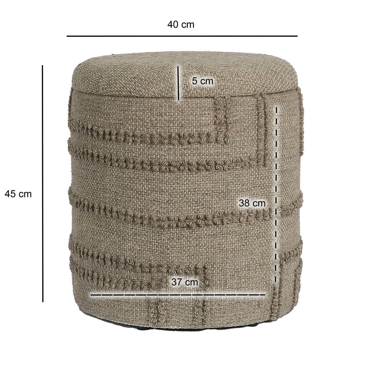 ronde wollen kruk Ø 40 x 45 cm bruin met opbergruimte,