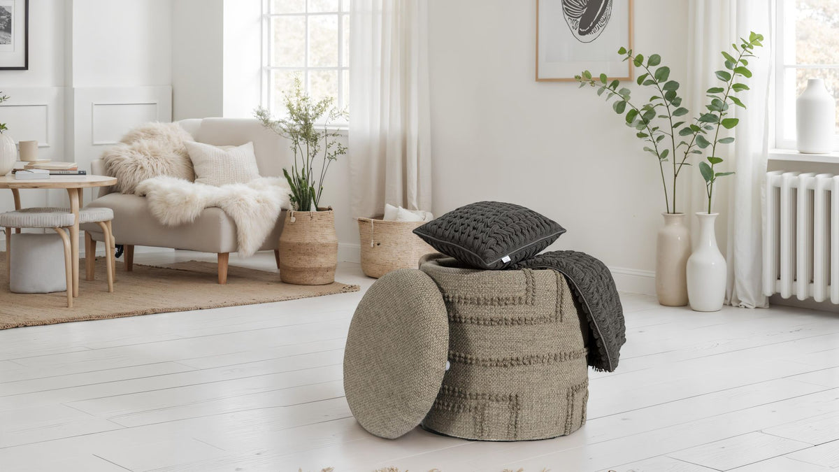 ronde wollen kruk Ø 40 x 45 cm bruin met opbergruimte,