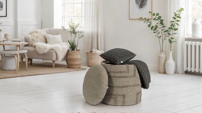 ronde wollen kruk Ø 40 x 45 cm bruin met opbergruimte,