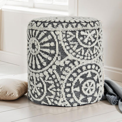 Zitkruk rond Ø 40 × 45 cm Grijs-Crème van wol