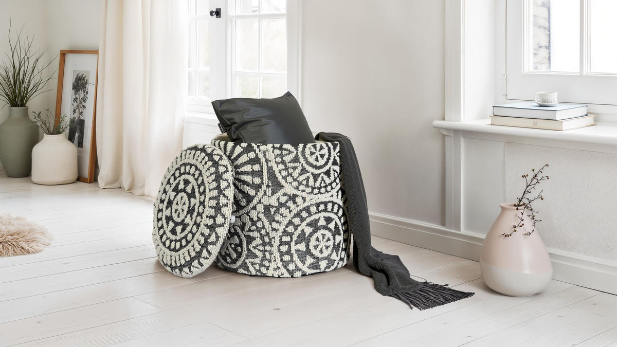 Zitkruk rond Ø 40 × 45 cm Grijs-Crème van wol