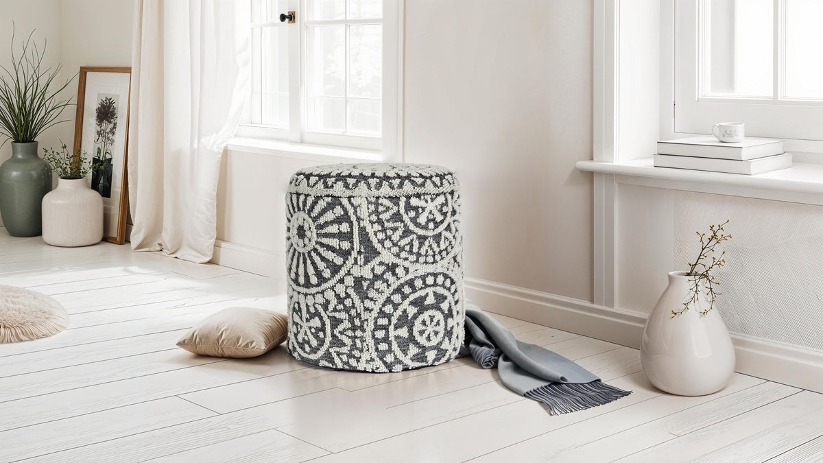 Zitkruk rond Ø 40 × 45 cm Grijs-Crème van wol