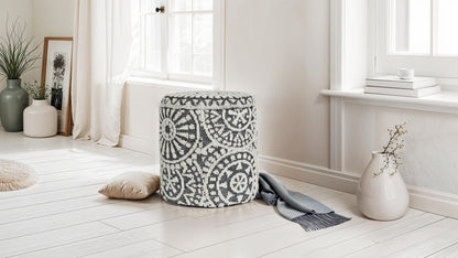 Zitkruk rond Ø 40 × 45 cm Grijs-Crème van wol