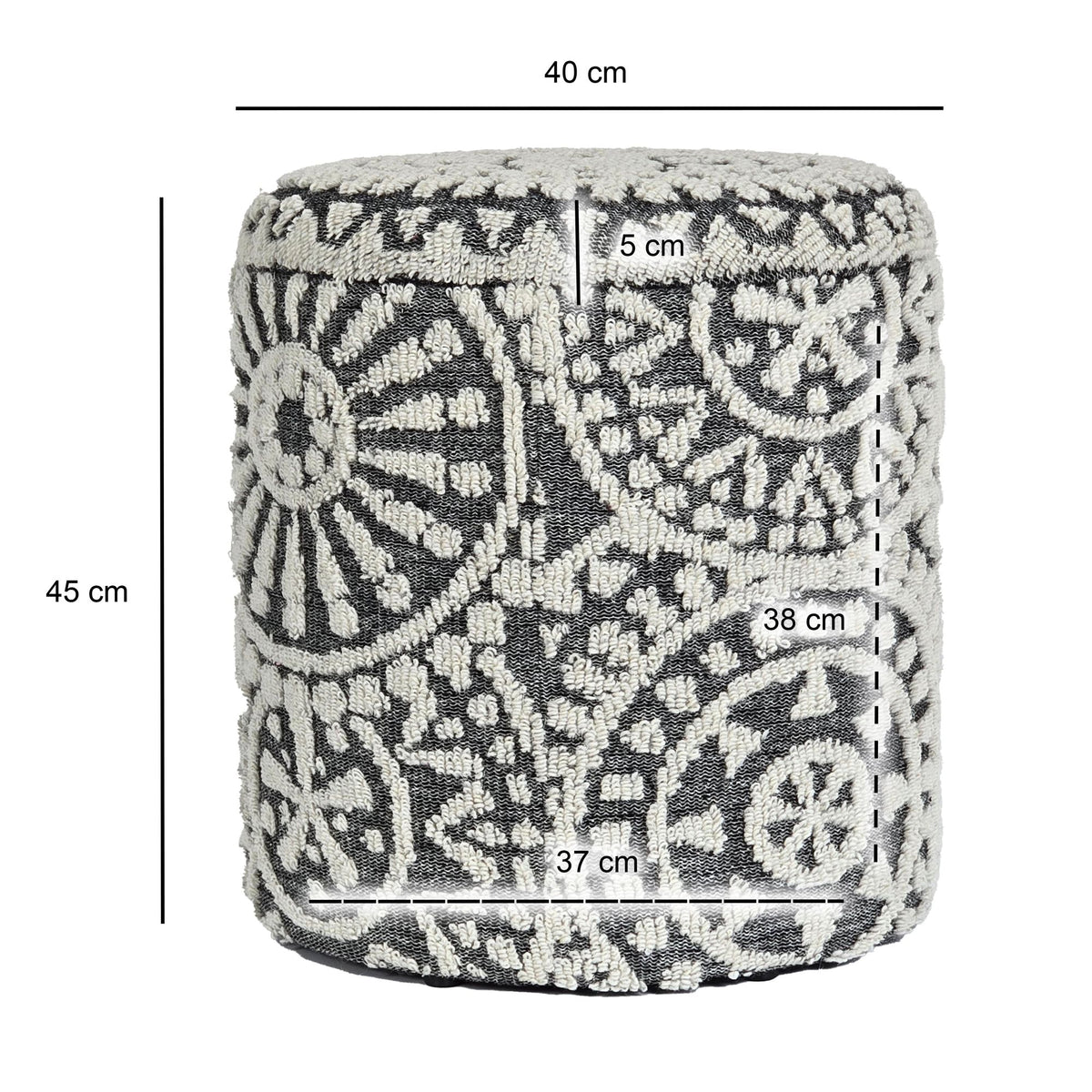 Zitkruk rond Ø 40 × 45 cm Grijs-Crème van wol