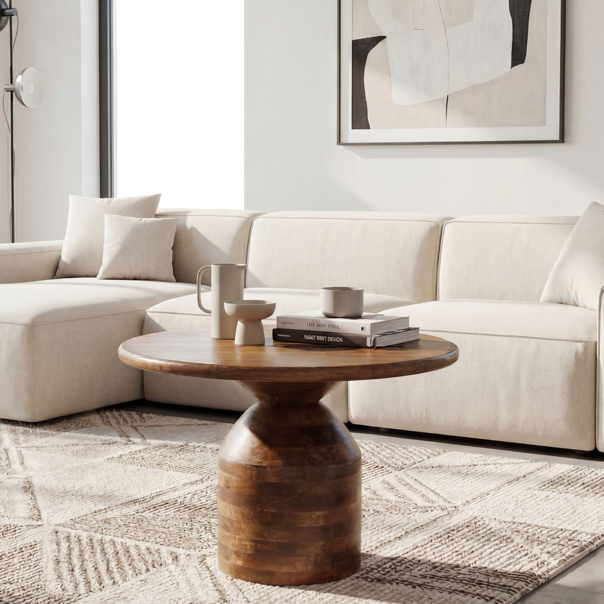Salontafel Mango Massief Hout 60cm Natuur Rond - Design Woonkamertafel