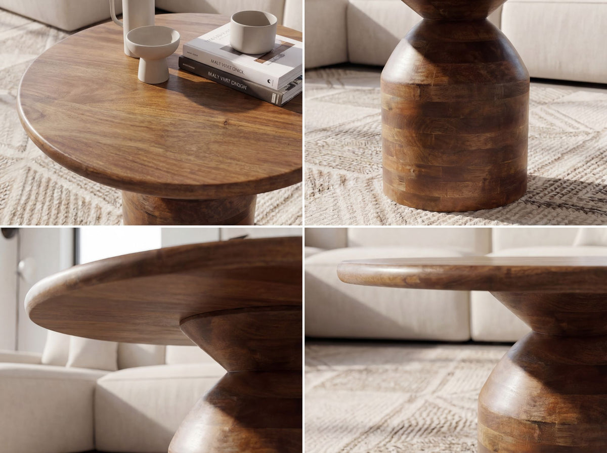 Salontafel Mango Massief Hout 60cm Natuur Rond - Design Woonkamertafel