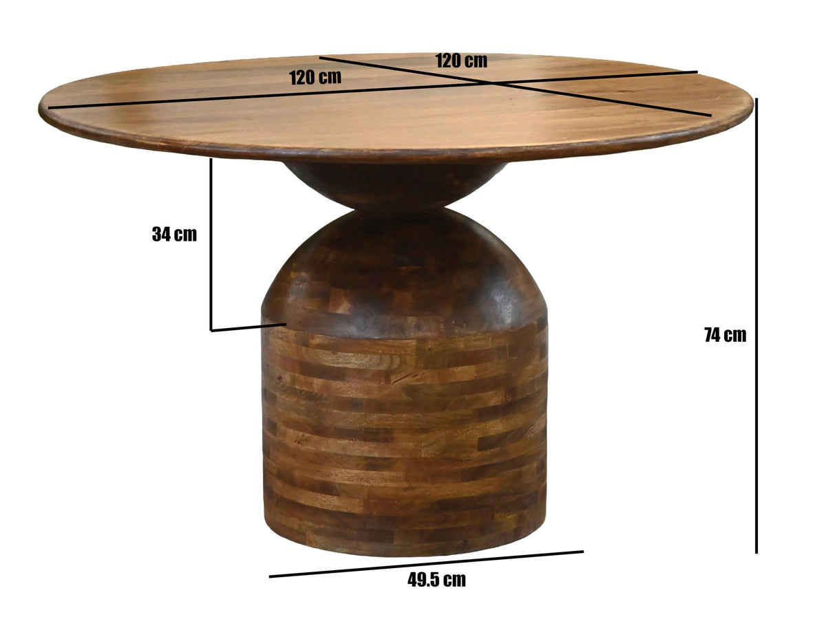 Eetkamertafel 120cm Rond Mango Massief Hout - Grote Eettafel