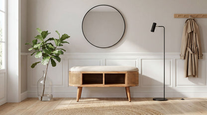 gestoffeerde zitbank 90 cm Weens vlechtwerk - Retro