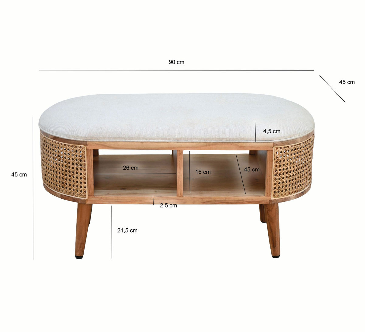 Gestoffeerde zitbank 90 cm Weens vlechtwerk - Retro