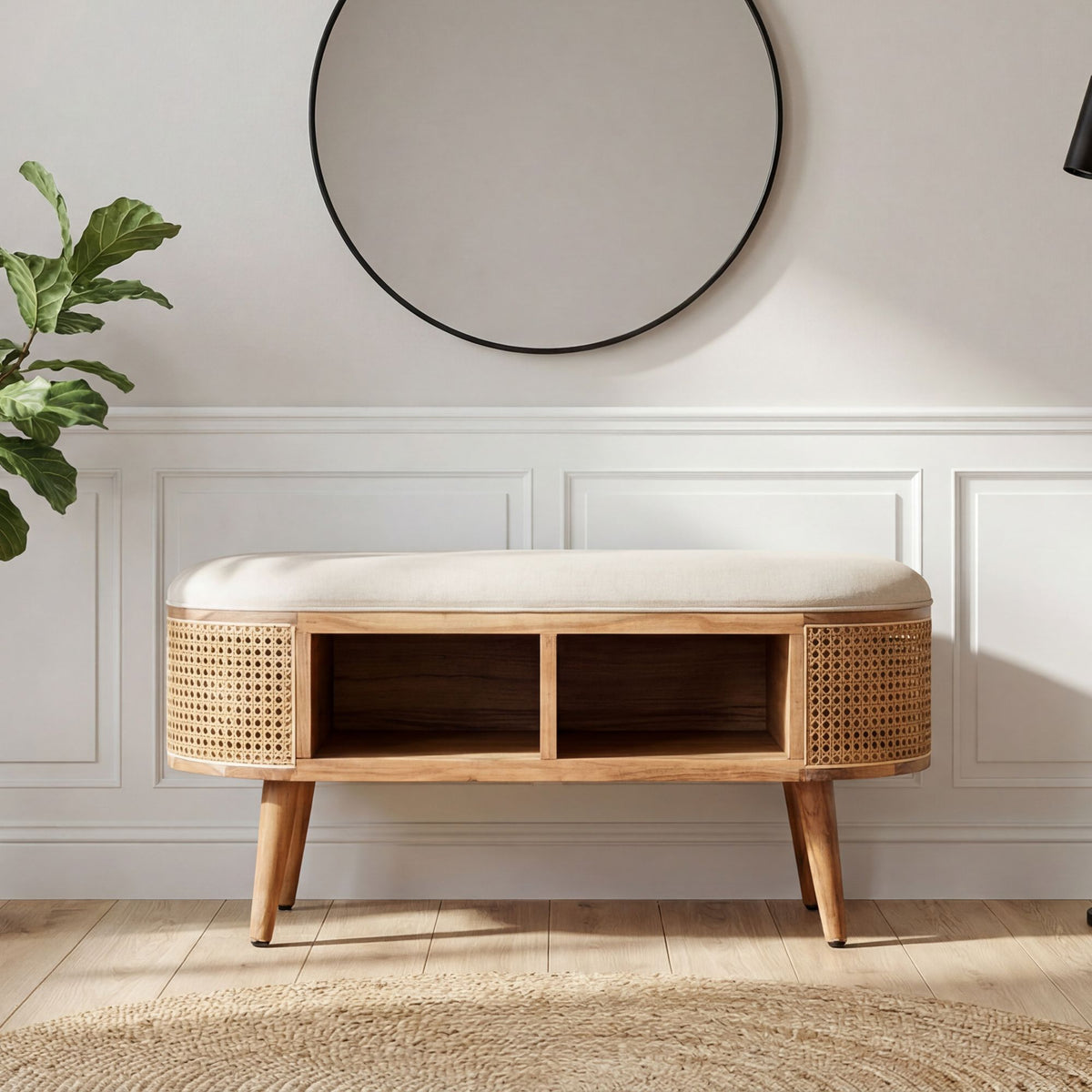 Gestoffeerde zitbank 90 cm Weens vlechtwerk - Retro