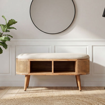 Gestoffeerde zitbank 90 cm Weens vlechtwerk - Retro