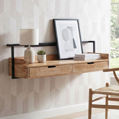 Wandbureau Acacia Massief Hout 120cm met 2 Lades