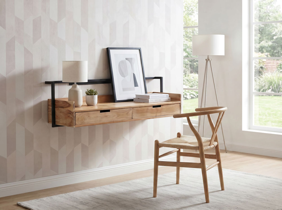 Wandbureau Acacia Massief Hout 120cm met 2 Lades