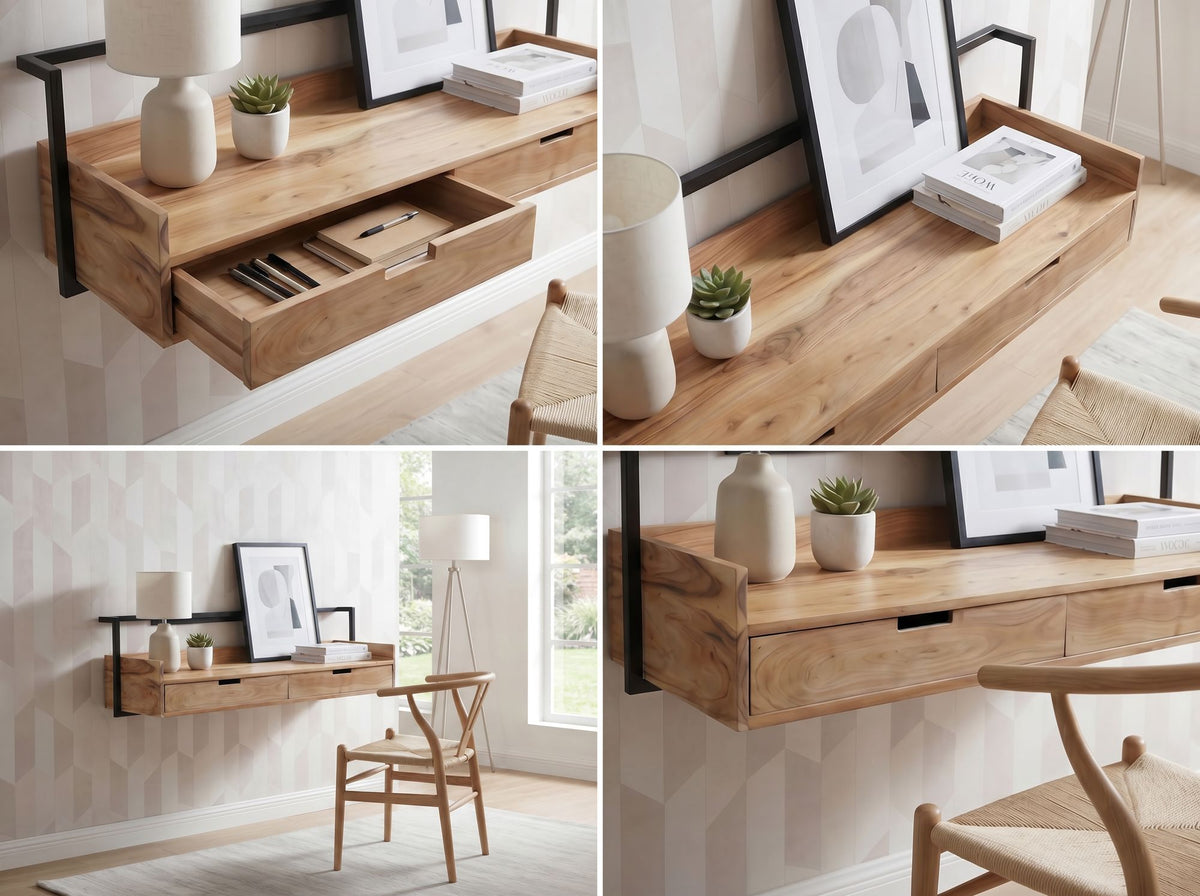 Wandbureau Acacia Massief Hout 120cm met 2 Lades